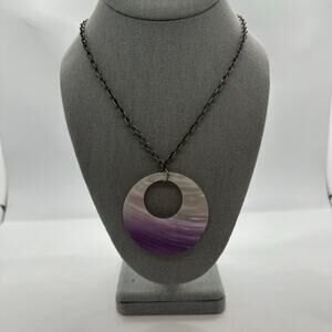 Fashion Necklace Two Tone Circle Purple Shell Beachy Artistic Statement Chain‎